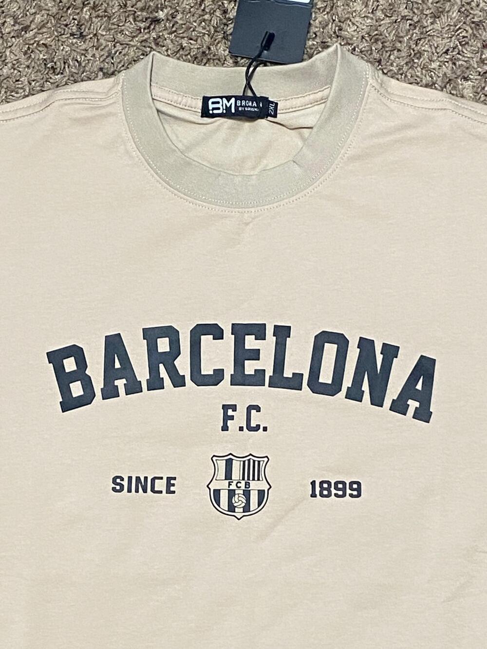Broman FC Barcelona Since 1899 Mens 2XL Khaki Graphic T Shirt NEW